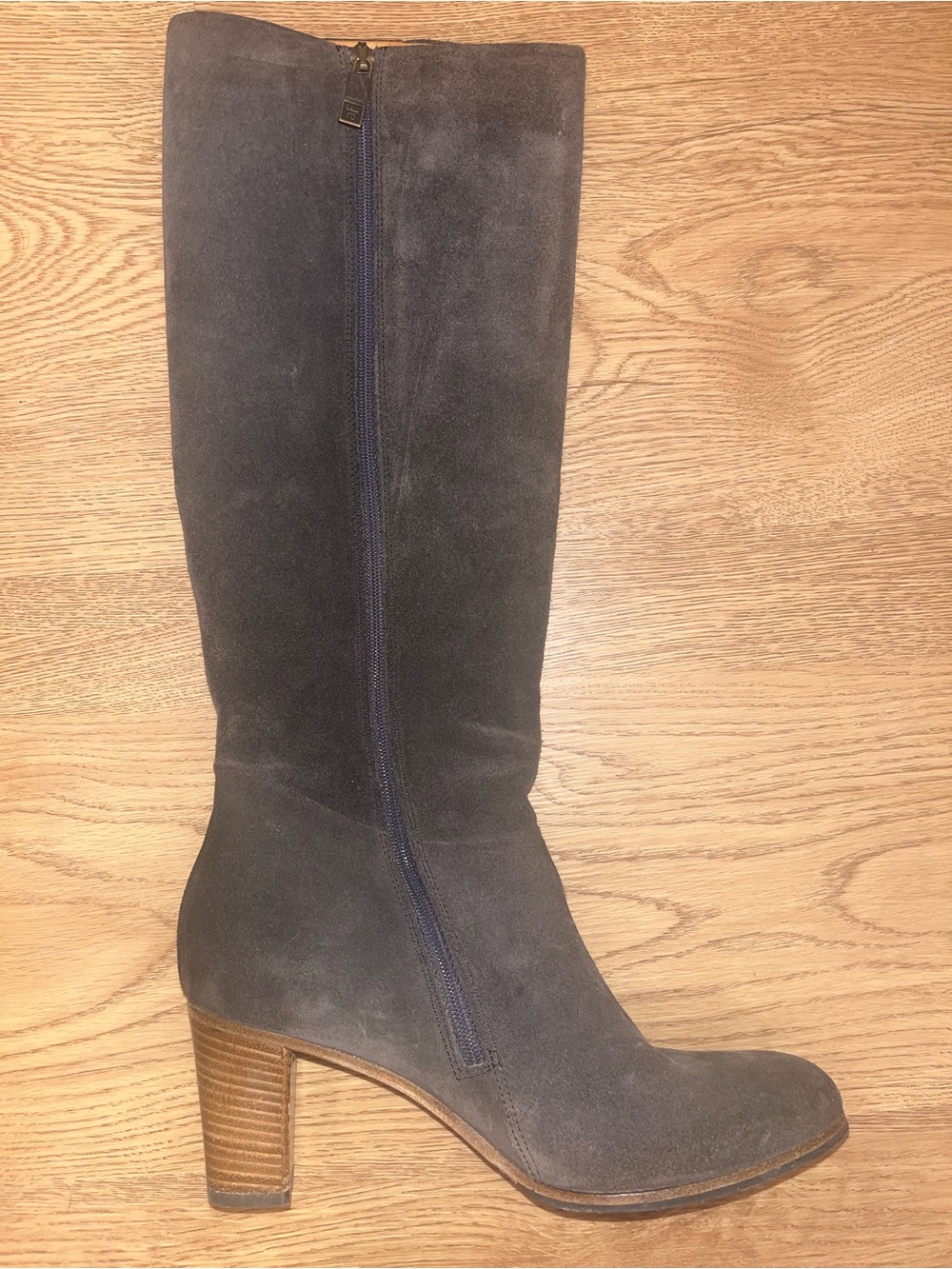 Alberto Fermani Dark Gray Suede Knee Boot with Stacked Heel